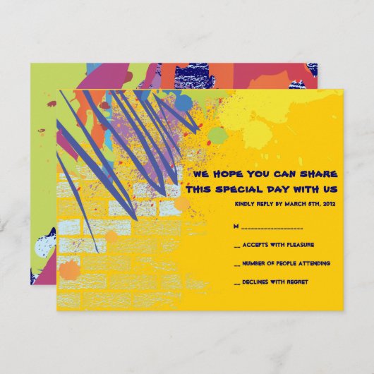 落書きの芸術家のバーのバルミツワーの招待の応答カード 出欠カード (正面/裏面)