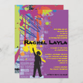 落書きの芸術家の女の子のバルミツワーの招待状 招待状 (正面/裏面)