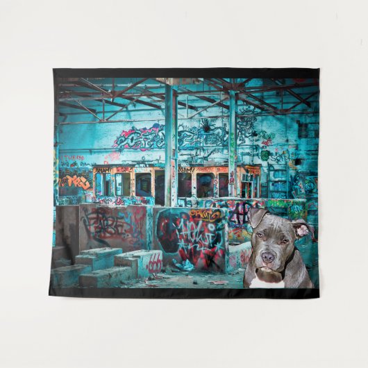 落書きの通りの芸術のピットブルによって断念される建物 タペストリー (正面(横))