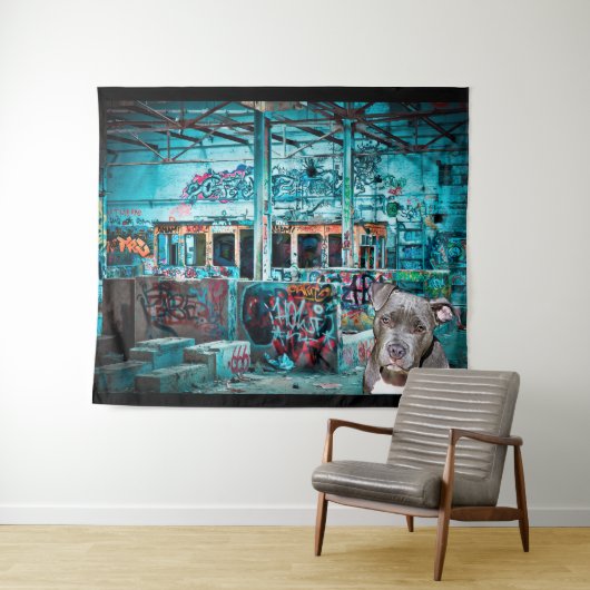 落書きの通りの芸術のピットブルによって断念される建物 タペストリー (インサイチュ(横))