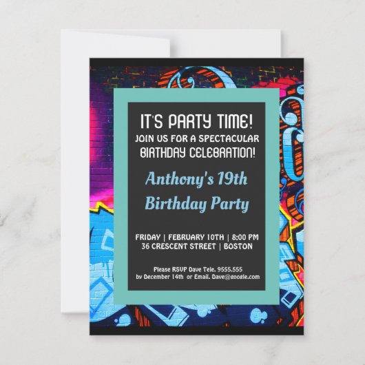 落書きの青いAbstarctの誕生日の招待状 招待状 (正面)