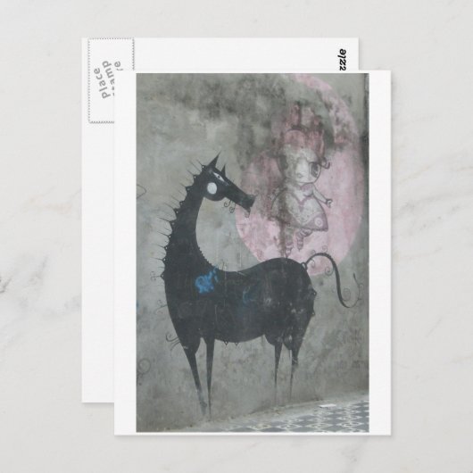 落書きの馬の郵便はがき ポストカード (正面/裏面)