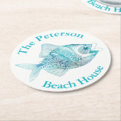 落書きの魚の海のテーマのペーパーコースター ラウンドペーパーコースター (アングル)