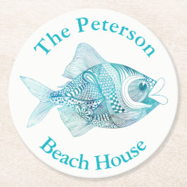 落書きの魚の海のテーマのペーパーコースター ラウンドペーパーコースター