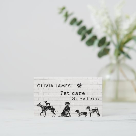 落書きアユニークートスタイルホワイトドッグペットケア 名刺 (スタンド正面)