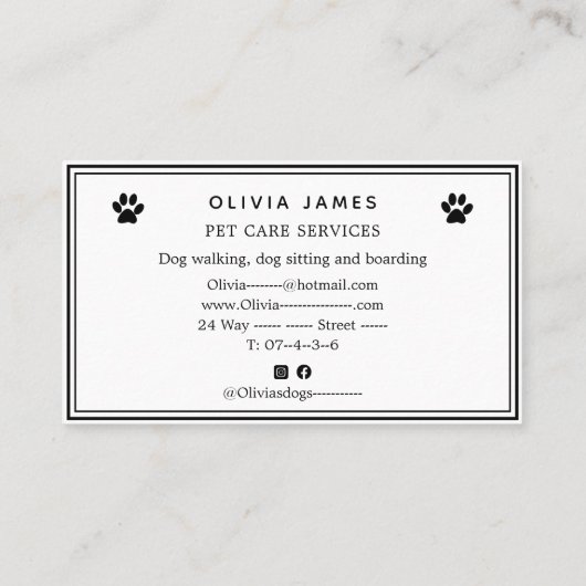落書きアユニークートスタイルホワイトドッグペットケア 名刺 (裏面)