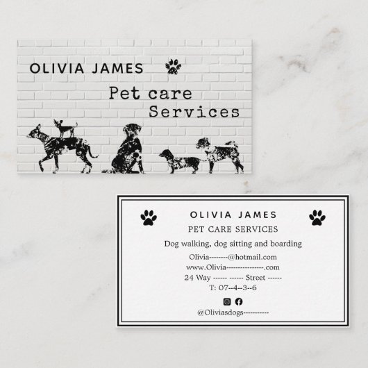 落書きアユニークートスタイルホワイトドッグペットケア 名刺 (正面/裏面)