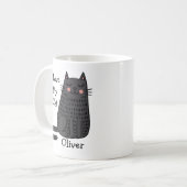 落書きアート風のキャラクター猫+カスタマイズ可能な名前 コーヒーマグカップ (正面左)