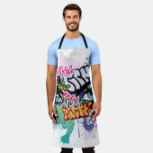 落書きイラストレーションと通り落書き文字 エプロン (着用した状態)