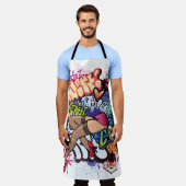 落書きイラストレーションと通り落書き文字 エプロン (着用した状態)