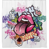 落書きイラストレーションと通り落書き文字 シャワーカーテン (正面)