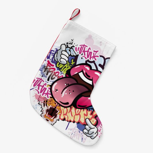 落書きイラストレーションと通り落書き文字 スモールクリスマスストッキング (正面 (吊り時))