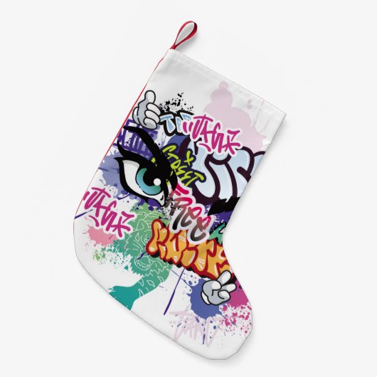 落書きイラストレーションと通り落書き文字 スモールクリスマスストッキング (正面 (吊り時))