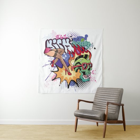 落書きイラストレーションと通り落書き文字 タペストリー (インサイチュ)