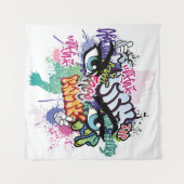 落書きイラストレーションと通り落書き文字 タペストリー (正面(横))