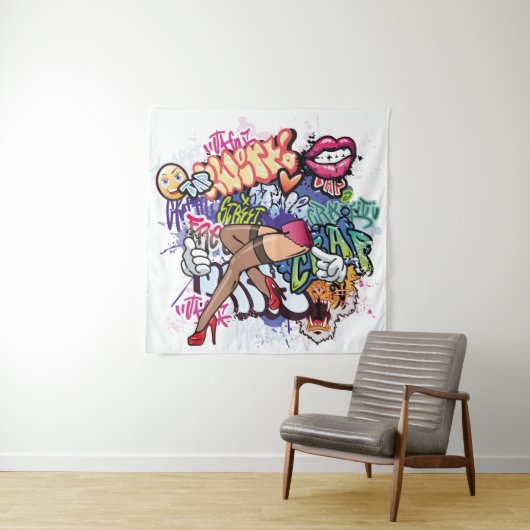 落書きイラストレーションと通り落書き文字 タペストリー (インサイチュ)