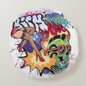 落書きイラストレーションと通り落書き文字 ラウンドクッション (裏面)