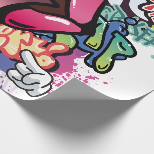 落書きイラストレーションと通り落書き文字 ラッピングペーパー (角)