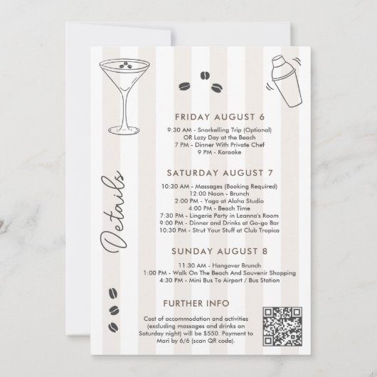 落書きエスプレッソマティーニ ソーシャルクラブ ブライズメイドパーティー 招待状 (裏面)