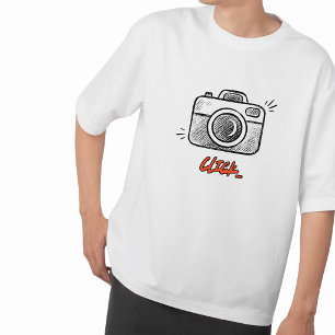 落書きカメラクリックタイポグラフィミニマルTシャツ Tシャツ