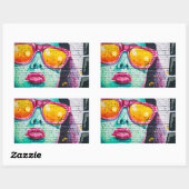 落書きガールステッカー 長方形シール (シート)