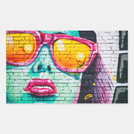 落書きガールステッカー 長方形シール (正面)