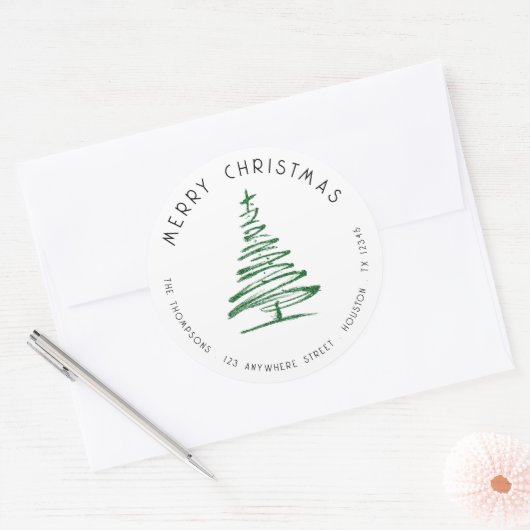 落書きグリーン クリスマスツリー 返送先住所 ラウンドシール (封筒)