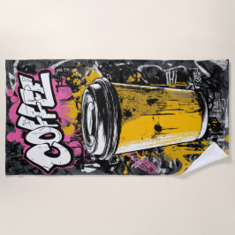 落書きコーヒーカップ 都市ストリートアートイラスト ビーチタオル