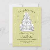 落書きスケッチ ファンキーなウェディングケーキ 招待状 (正面)