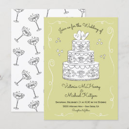 落書きスケッチ ファンキーなウェディングケーキ 招待状