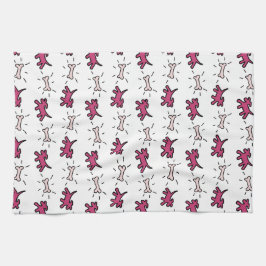 落書きスタイルの犬と骨の白い犬のタオル1 キッチンタオル