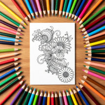 落書きスタイルの花柄 カラーオウンカード