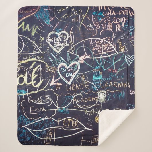 落書きチャルクボード黒板愛 シェルパブランケット (正面)