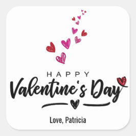落書きハートバレンタインデーのスクリプト赤ピンク スクエアシール