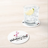 落書きハートバレンタインデー赤いピンクのスクリプト ラウンドペーパーコースター (インサイチュ)