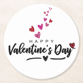 落書きハートバレンタインデー赤いピンクのスクリプト ラウンドペーパーコースター