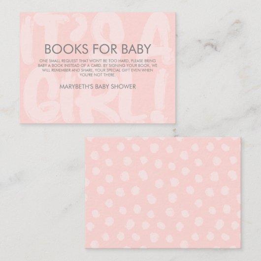 落書きピンクの赤ちゃんシャワー書籍のリクエストをもたらす エンクロージャーカード (正面/裏面)