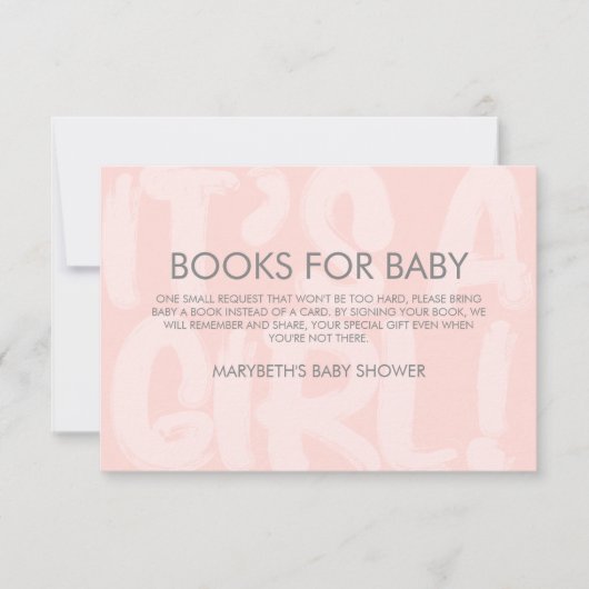 落書きピンクの赤ちゃんシャワー書籍のリクエストをもたらす 招待状 (正面)