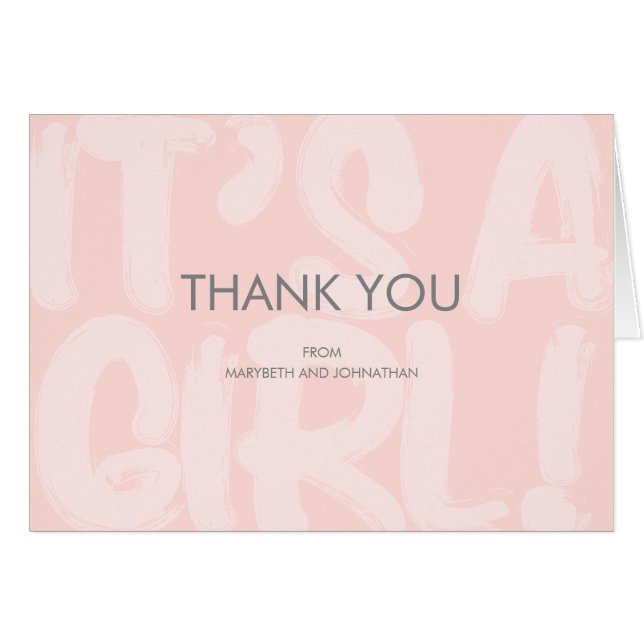 落書きピンクベビーシャワーサンキューカード (正面横)