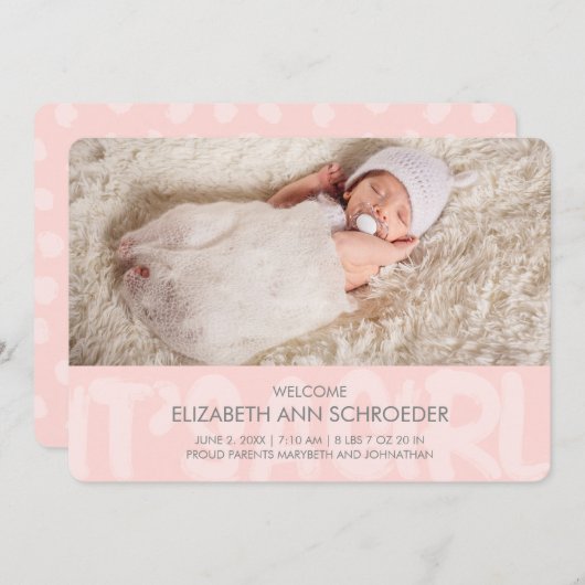 落書きピンクベビー誕生発表カード 案内状 (正面/裏面)