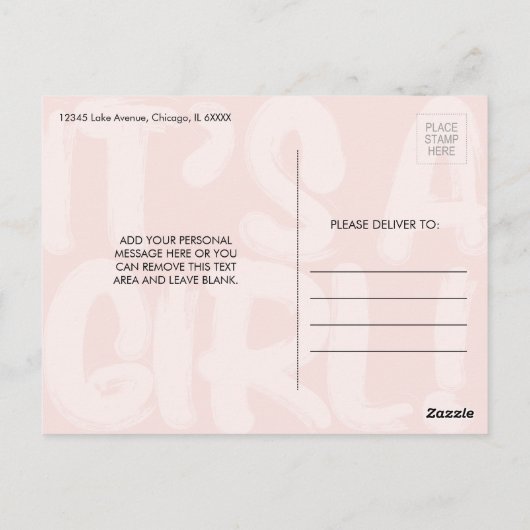 落書きピンクベビー誕生発表葉書 ポストカード (裏面)