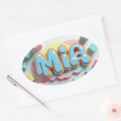 落書きフォントで書かれたMia 楕円形シール (封筒)