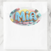 落書きフォントで書かれたMia 楕円形シール (バッグ)