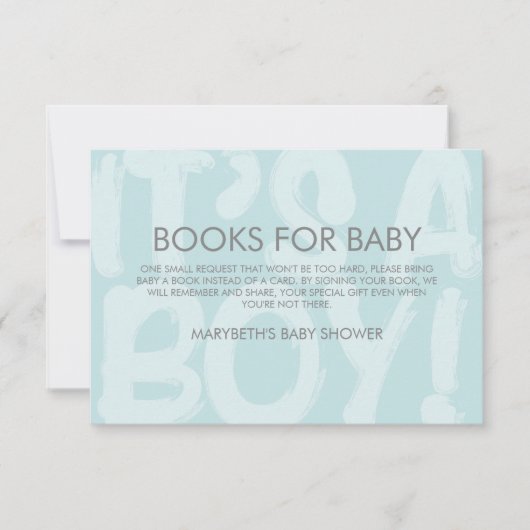 落書きブルーベビーシャワー予約のリクエストをもたらす 招待状 (正面)