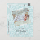 落書きブルーベビー誕生発表葉書 ポストカード (正面/裏面)