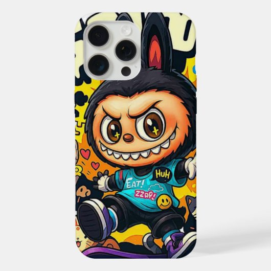落書きモンスターキャラクタースケートボードlabubu iPhoneケース (裏面)