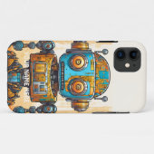 落書きロボットブルー金ゴールド未来的ヴィンテージ Case-Mate iPhoneケース (裏面(横))