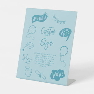 落書き予測できなの卒業式パーティーブルーカスタムの看板 台座サイン