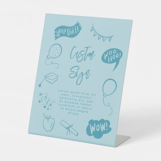 落書き予測できなの卒業式パーティーブルーカスタムの看板 台座サイン (正面)