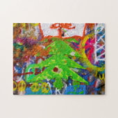 落書き壁に緑のクリスマスツリー –  ジグソーパズル (横)